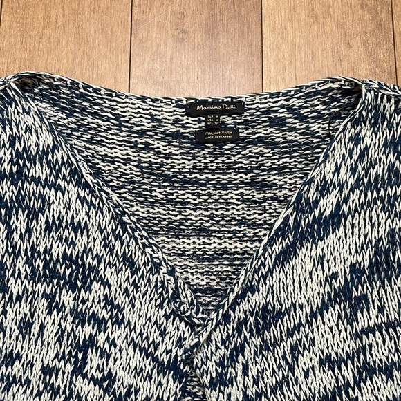 Massimo Dutti long knit cardigan open front Italian cotton yarn blue white sz M - Picture 2 of 11